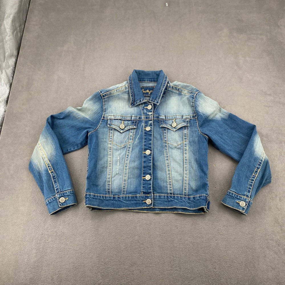 Amethyst Jeans Denim Jacket Womens XL Medium Wash Faded Stretch Trucker H227